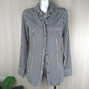 Guess Long Sleeve Top Women's Small Button-Up Soft Black & White Stripe - Picture 1 of 14