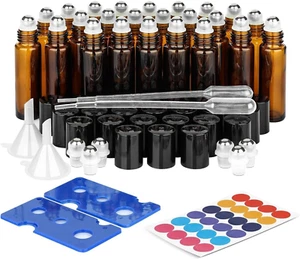 10 Ml Essential Oils Roller Glass Bottles, Set of 24 Anti-Uv Small Refillable Co - Picture 1 of 12