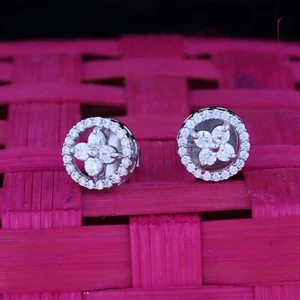 1.50 Ct Round Cut Simulated Diamond Floral Stud Earrings In 925 Sterling Silver - Picture 1 of 10