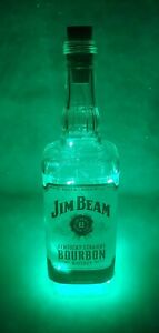 GLASS JIM BEAM BOURBON LIQUOR BOTTLE GREEN LIGHT CORK LED LAMP HOME BAR DECOR