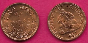 HONDURAS 1 CENTAVO 1957 UNC DÜNNE PLANCHET, BEZEICHNUNG INNERHALB DES KREISES, KRANZ SURR - Bild 1 von 1