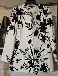 Vtg Linda Allard Ellen Tracy Ribbed Black & White Floral Blazer Sz 10 Mint Cond - Picture 1 of 7