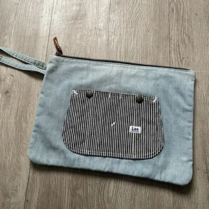 Lee Denim Vintage Money Bag Clutch 14 X 10 Rare Washed Pinstripe Jean - Picture 1 of 6