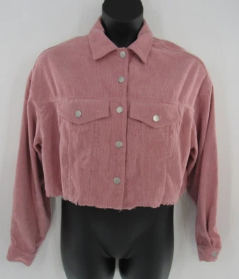 Chaqueta de pana para mujer rosa claro recortada con botones borde crudo talla grande NUEVA Foto 1 de 4