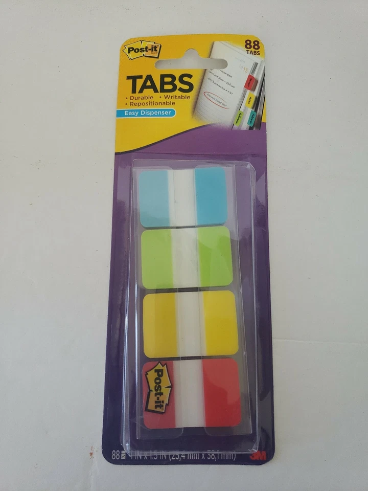 Post-it Tabs 1in Solid Aqua Lime Yellow Red 22/color 88 per Dispenser Sticky Not