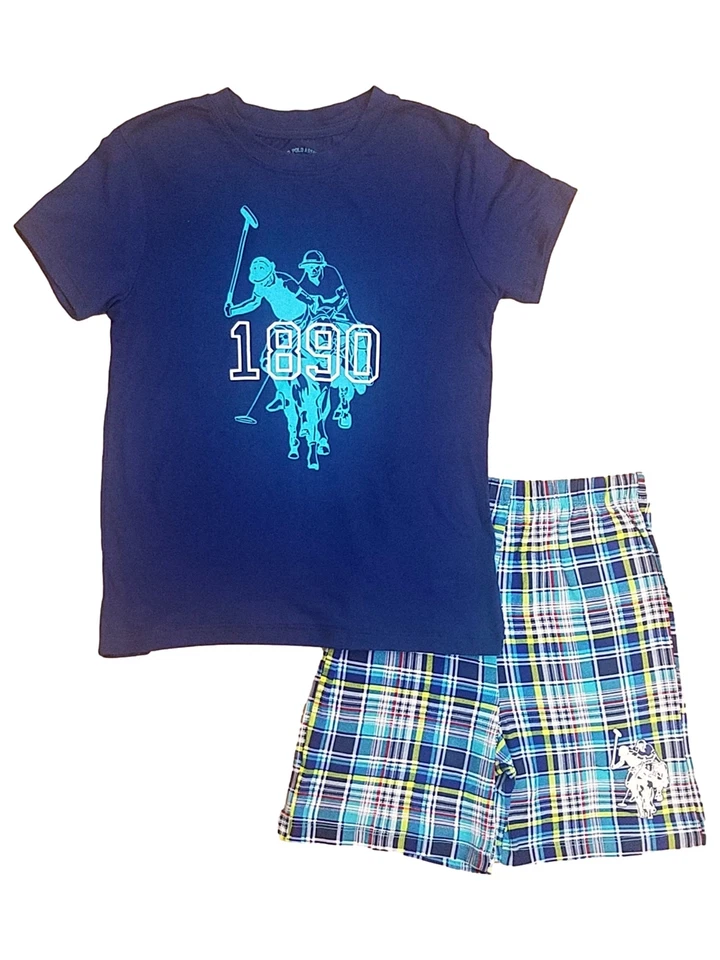 Conjunto de camiseta y pantalones cortos a cuadros azul marino de la Asociación Polo USPA para niños X-Pequeño 4-5 Foto 1 de 1