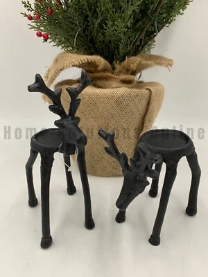 Aldi Merry Moments Reindeer Deer Stag Tealight Candle Holder Black 2 Pcs #8983 - Image 1 of 3