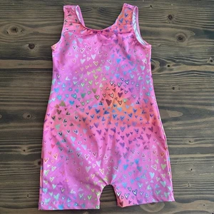 Kids Pink Multicolor Heart Gymnastics Dance Leotard Bodysuit Size 120 - Picture 1 of 3