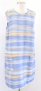 Akemi + Kin Anthropologie Striped Tweed Shift Dress Size 8 Blue Yellow Fringe  - Picture 1 of 9