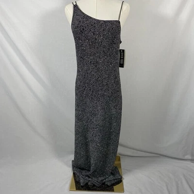 Byer Too 黑色闪光开衩正式 Glam 绑带修身长裙,尺寸 L — 第 1/4 张图片