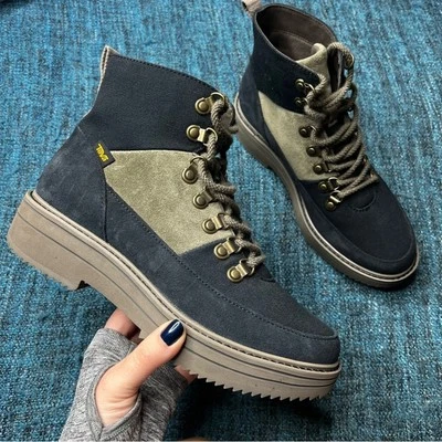 Teva Midform Patchwork Boots in Black Grey Women's Size 8.5 Shoes Lace Up Combat - Imagem 1 de 4