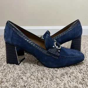 Donald Pliner Wendi Blockabsatz Loafer Pumps blau Wildleder Größe 8,5 - Bild 1 von 11