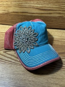 Olive & Pique Hut Riemen hinten rot blau weiß Kristall Blume Damen verziert - Bild 1 von 5
