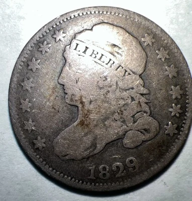 Серебряная монета номиналом 10 центов 1829 с изображением бюста и крышкой старая монета США - Изображение 1 из 3