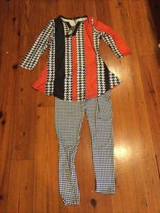 NWT Lily By Firmiana 2pc Top And Bottom Set Sz Small Red Black White Houndstooth - Picture 1 of 3