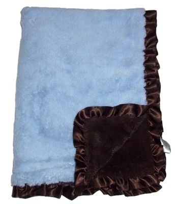 SL Home Fashions 119741 Manta Bebé Felpa Azul Marrón Volantes Borde Satinado 30x40" Foto 1 de 3
