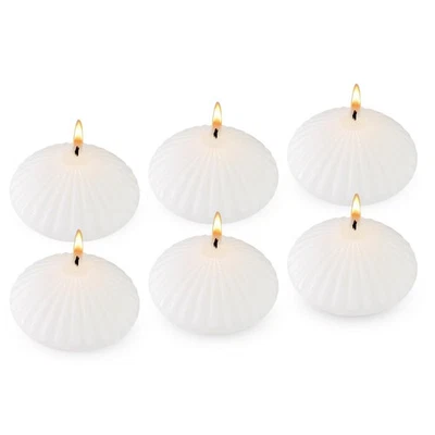 6-Pack 3 Inch White Stripe Floating Candles Large Elegant Waterproof Wax Cand... - Image 1 of 4