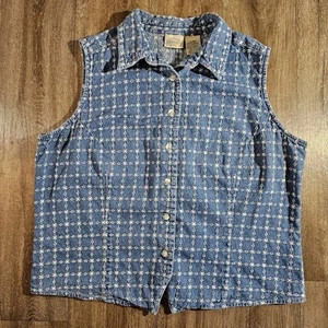 St Johns Bay Vintage Denim Vest Blue Floral Womens Sz XL - Picture 1 of 7