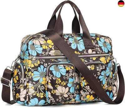 KONO Damen leichte Handtasche, Wasserdichte Umhängetasche mit Blumenmuster,