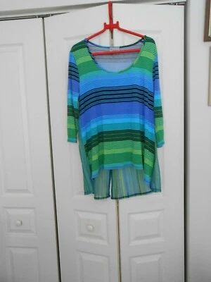 LYNN RITCHIE- STRIPED U-NECK IN BLUES, GREENS AND LAVENDER ----XL - Image 1 of 2