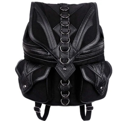 Restyle Gothic Punk Denim Kunstleder Rucksack - Dragon Drachen D-Ringe - Bild 1 von 4