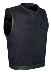 Biker Black Men's Motorcycle Denim Concealed Carry Pockets CLUB VEST® - Picture 1 of 5