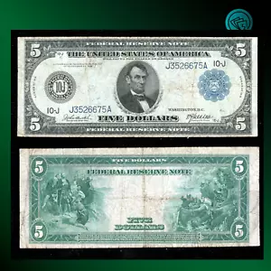 CA 1914 $5 Five Dollars Federal Reserve Note Chicago, VF, 26675 - Picture 1 of 1