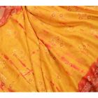 Sanskriti Vintage Sarees Yellow & Red Tie-Dye 100% Pure Silk Printed Sari Fabric
