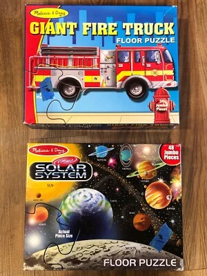 Lot of 2 Used Melissa And Doug Puzzles, Fire Truck 🚒/ Solar System 🌎 Planets - Image 1 of 4