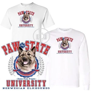 Norwegian Elkhound Paw State University Short / Long Sleeve White T Shirt M-3X - Picture 1 of 3