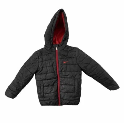 Nike Jacket Boys Size Small Black & Red Full Zip Front Hooded Puffer - Image 1 of 4