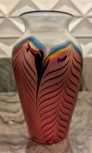 Zellique art glass Pulled Feather, Signed Vase, Vintage, Personal Note On Bottom - Picture 1 of 7
