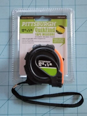 Pittsburgh brand: QuikFind Tape Measure, 12ft. x 1/2in. - New With Free Shipping - Image 1 of 4