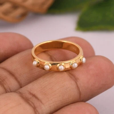 Anillo de compromiso clásico de perlas de mar enchapado en oro amarillo regalo de boda por amor Foto 1 de 4