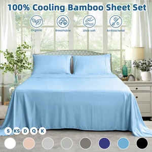100% Cooling Bamboo Sheet Sets Organic Luxury Comfort Soft For All Year Round AU - Picture 1 of 19