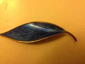 Vintage David Andersen Norway Sterling Silver Blue Enamel Leaf Pin Brooch - Picture 1 of 2