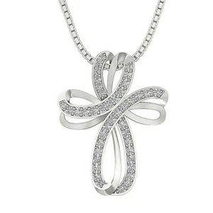 Designer Cross Pendant Necklace VS1 E 0.50 Ct Natural Diamond White Yellow Gold - Picture 1 of 12