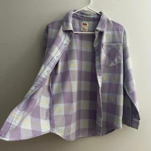 Levi's Youth lilac Purple and light blue Plaid button up Flannel sz L (14-16) - Picture 1 of 6