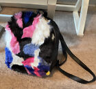 Faux Fur Mini Backpack Faux Leather Bag With Multicolor Fur
