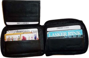 Men's Zip around Leather wallet 9 credit card ID space suede lined interior new - Picture 1 of 12