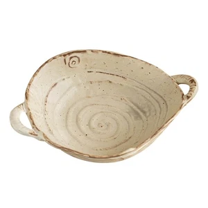 Free-Form Edge Ceramic Bowl with Handles, Retro Distressed Style Glazed for F... - Picture 1 of 6