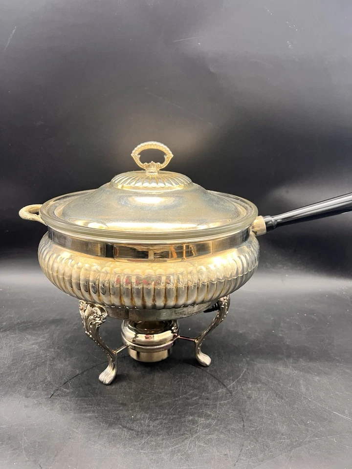 SHEFFIELD SILVERPLATE CHAFING DISH W/ STAND & STERNO RARE Beautiful Piece S-925 - Image 1 of 4