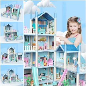 Variety Size Doll Houses Blue Mini Dollhouse Model Home Decoration - Picture 1 of 17