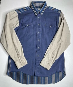Vtg Wrangler Cowboy X Long Tails Men 16.5 Button Striped Shirt Sz L Cut Sew USA - Picture 1 of 11