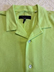 $195 Rag & Bone Linen Cotton Blend Button Up Men’s Shirt Sz L Neon Green - Picture 1 of 12