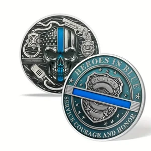 *NEU* BLUE LINE ~ POLICE CHALLENGE COIN ~ SKELETT POLICE GEDENKMÜNZE - Bild 1 von 1
