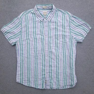 J Crew Baird McNutt Irish Linen Shirt Mens XL Slim Fit Striped Short Sleeve - Image 1 of 4