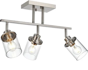 3-flammige gebürstete Nickel Schiene Leuchte - Deckenhalterung mit Klarglas... - Bild 1 von 8