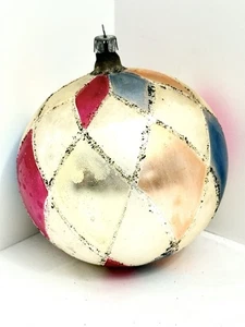 Vintage Jumbo Poland Fantasia 4” Glass Ornament Diamond Harlequin Mercury - Picture 1 of 10