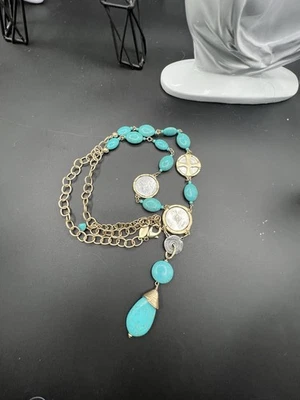 Chico’s Goldtone Silvertone Dyed Howlite Long Y Necklace Teardrop Pendant  - Image 1 of 4